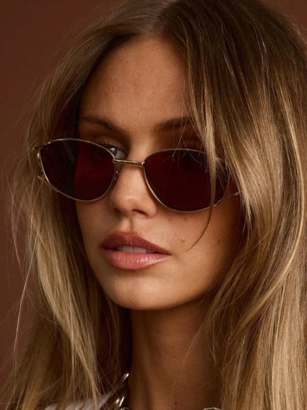 Gold Metal Sunglasses with Brown Frames